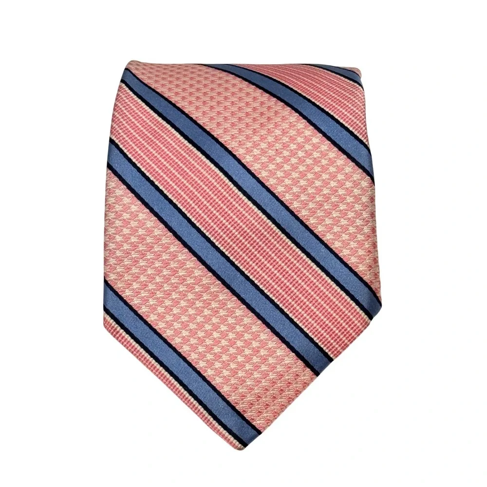 Robert Talbott Necktie Mens Pink Blue 100% Silk Striped Houndstooth USA Girl Dad